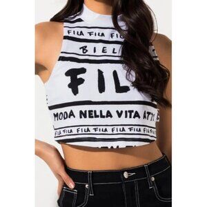 Fila Womens Size Small Sleeveless Bae Script Crop Top Graffiti FLAW $38 771